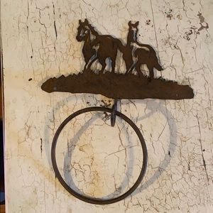 Rustic Iron Towel Rack with 2 cut-out Horses